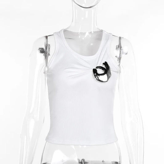 Tank Top OK Gesture Wrinkles Rib Knitted