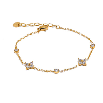 Cubic Zirconia Flower Chain Thin Bracelet