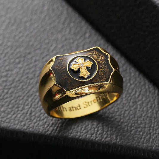 Retro Onyx Cross Ring