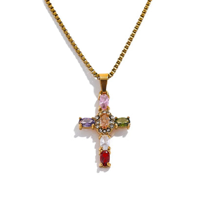 Colorful Bling Cubic Zirconia Cross Pendant