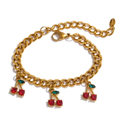 Cherry Drop Chain Necklace & Bracelet