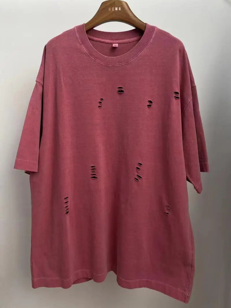 Ripped Crew Neck Short Sleeve Loose T-Shirt