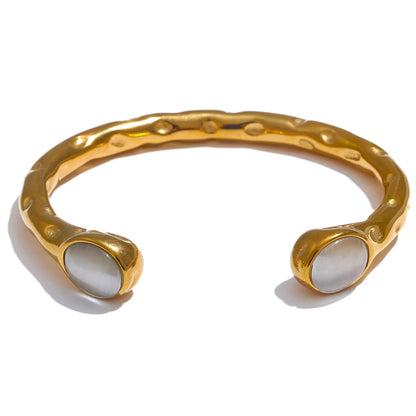 Stainless Steel Natural Stone Cuff Open Bracelet