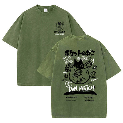 Cartoon T-Shirts Vintage Summer Harajuku Kawaii Cat