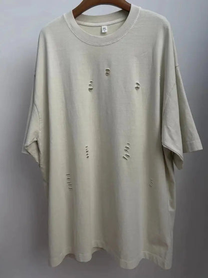 Ripped Crew Neck Short Sleeve Loose T-Shirt