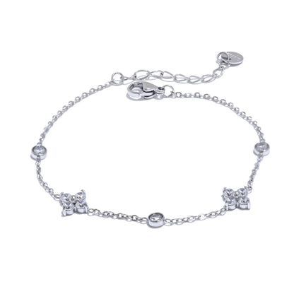 Cubic Zirconia Flower Chain Thin Bracelet