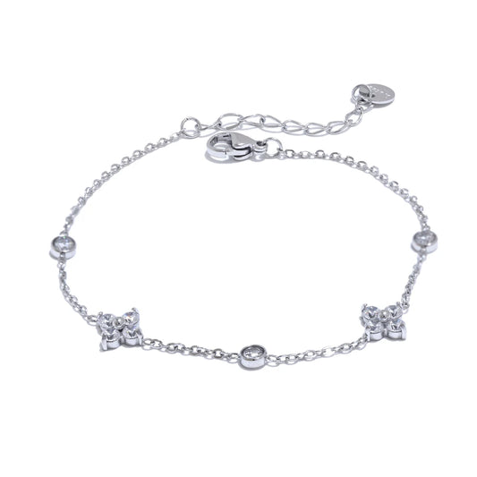 Cubic Zirconia Flower Chain Thin Bracelet