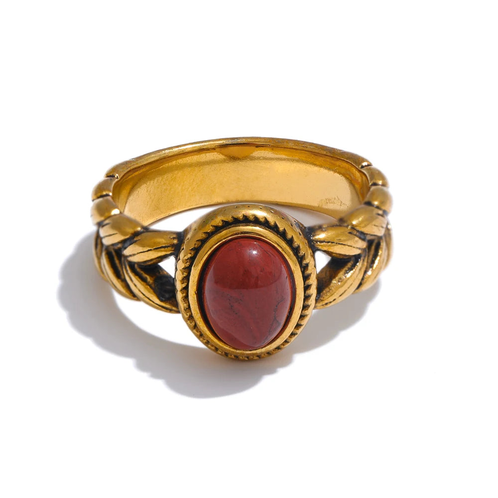 Retro Stainless Steel Natural Stone Ring