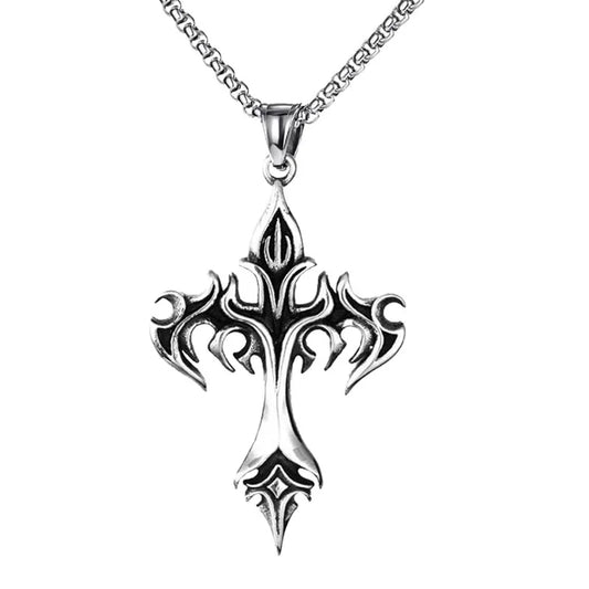 Vintage Flame Cross Pendant Necklace