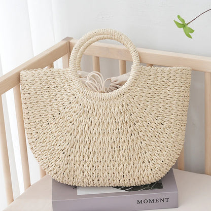 Summer Half-moon Straw Bag For Women