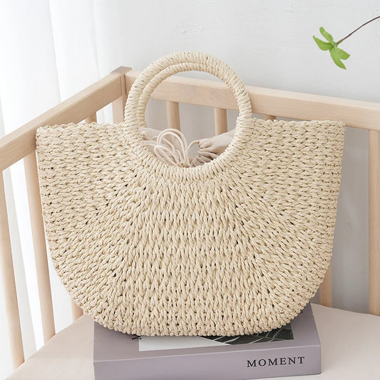 Summer Half-moon Straw Bag For Women