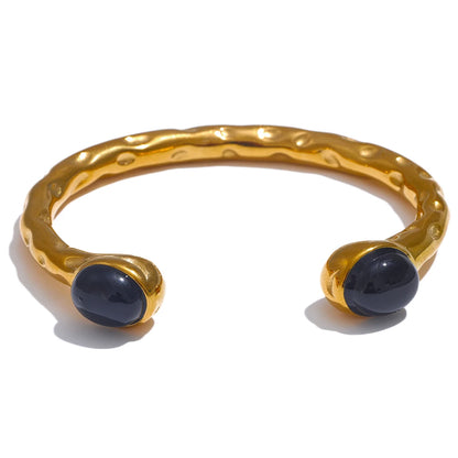 Stainless Steel Natural Stone Cuff Open Bracelet