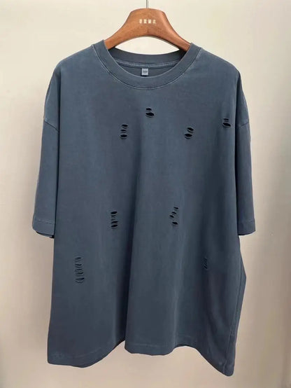 Ripped Crew Neck Short Sleeve Loose T-Shirt