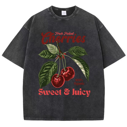 Cherries washed T Shirts Oversize O-Neck