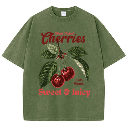 Cherries washed T Shirts Oversize O-Neck
