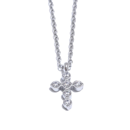 Chic Cross Shiny Pendant Necklace Cubic Zirconia