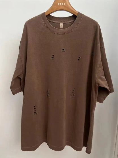 Ripped Crew Neck Short Sleeve Loose T-Shirt