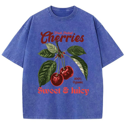 Cherries washed T Shirts Oversize O-Neck