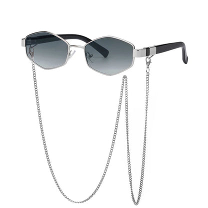 Small Frame Hexagon Sunglasses With Chain