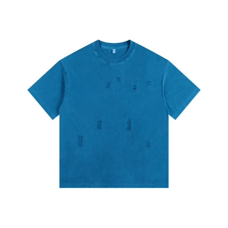 Ripped Crew Neck Short Sleeve Loose T-Shirt