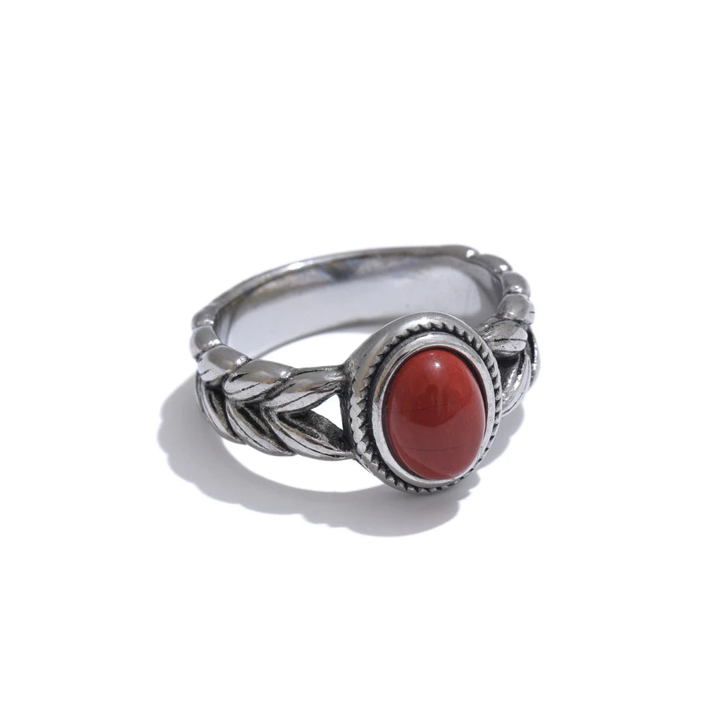 Retro Stainless Steel Natural Stone Ring