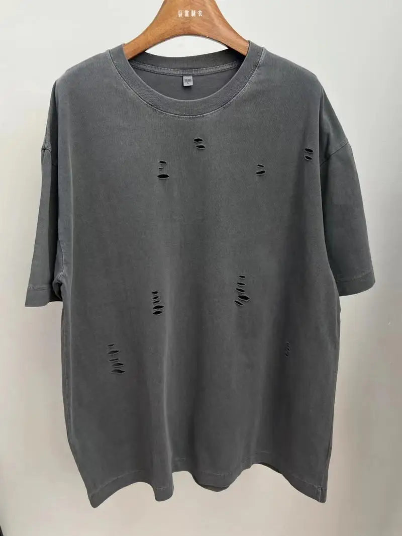 Ripped Crew Neck Short Sleeve Loose T-Shirt
