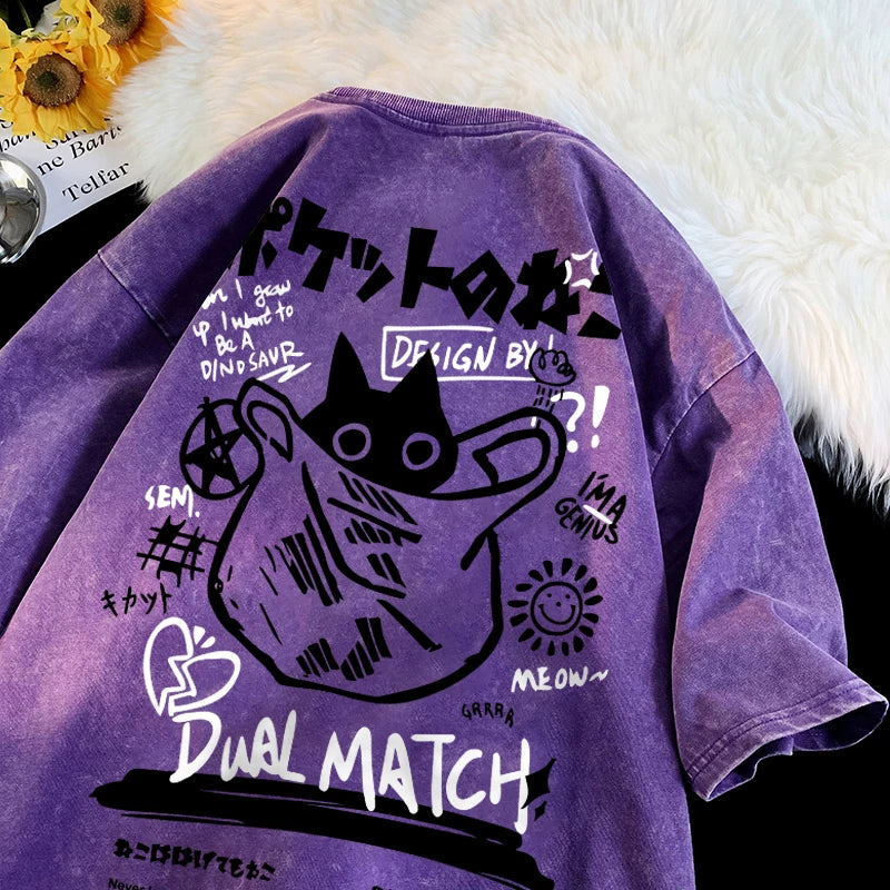 Cartoon T-Shirts Vintage Summer Harajuku Kawaii Cat