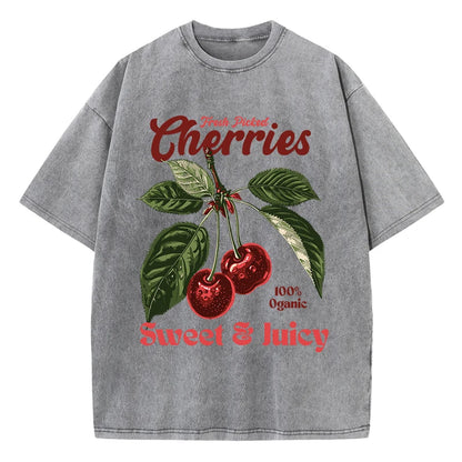 Cherries washed T Shirts Oversize O-Neck