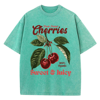 Cherries washed T Shirts Oversize O-Neck