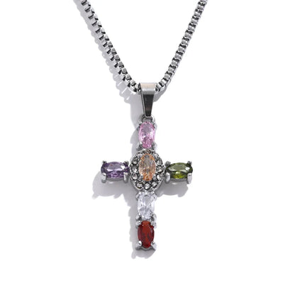 Colorful Bling Cubic Zirconia Cross Pendant