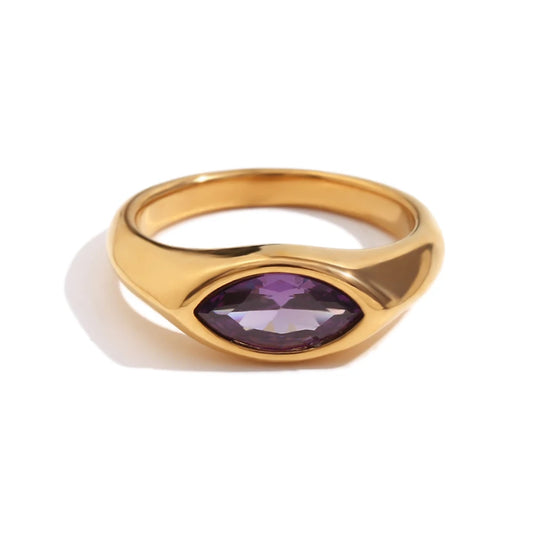 Horse Eye Zircon Seal Ring  Stainless Steel