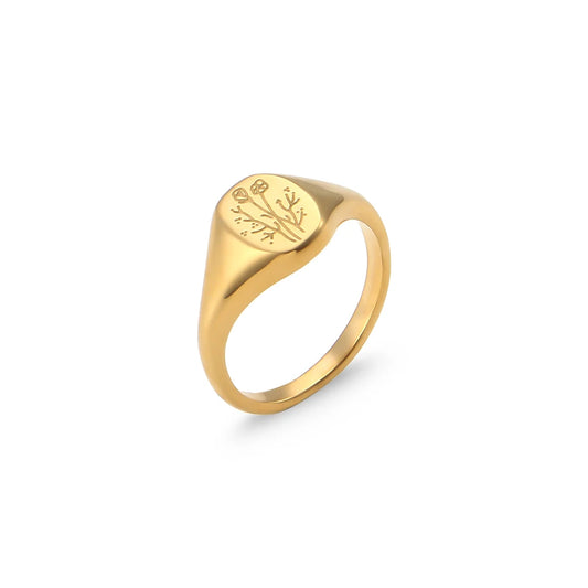 Lavender Sunflower Signet Rings Stainless Steel