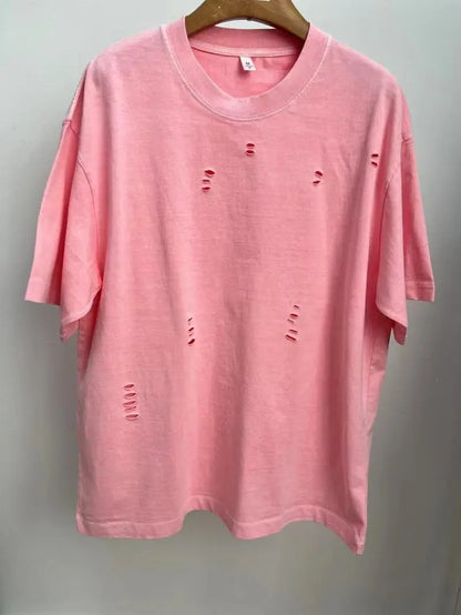 Ripped Crew Neck Short Sleeve Loose T-Shirt