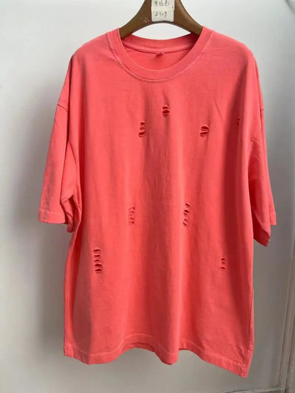 Ripped Crew Neck Short Sleeve Loose T-Shirt