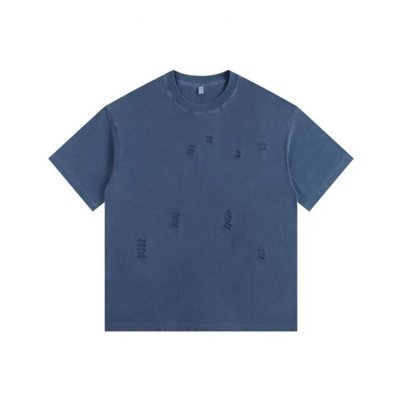 Ripped Crew Neck Short Sleeve Loose T-Shirt