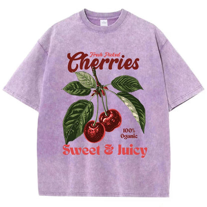 Cherries washed T Shirts Oversize O-Neck