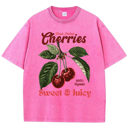 Cherries washed T Shirts Oversize O-Neck